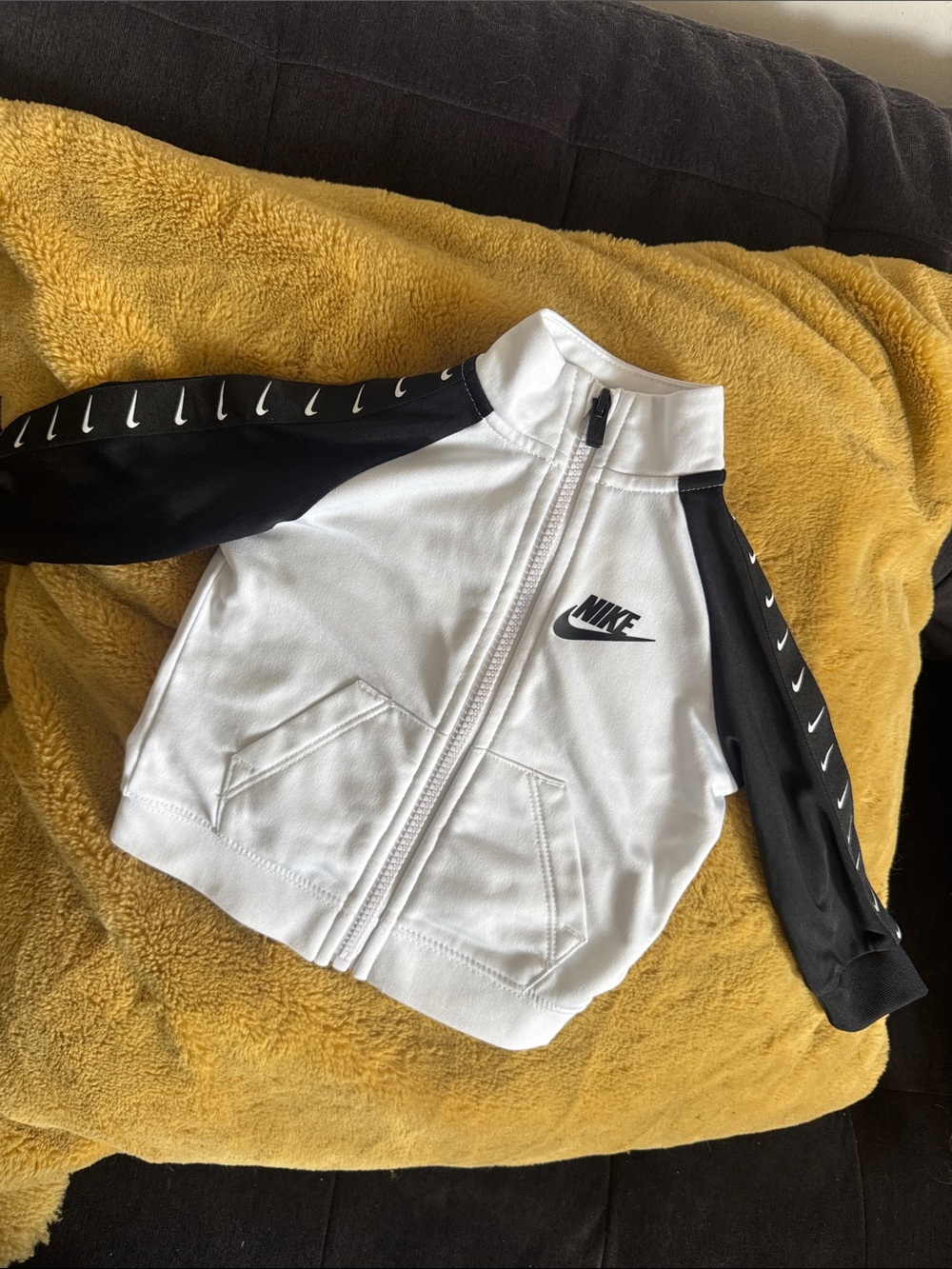 Nike White & Black Kids Track Jacket with Swoosh Sleeve Detail